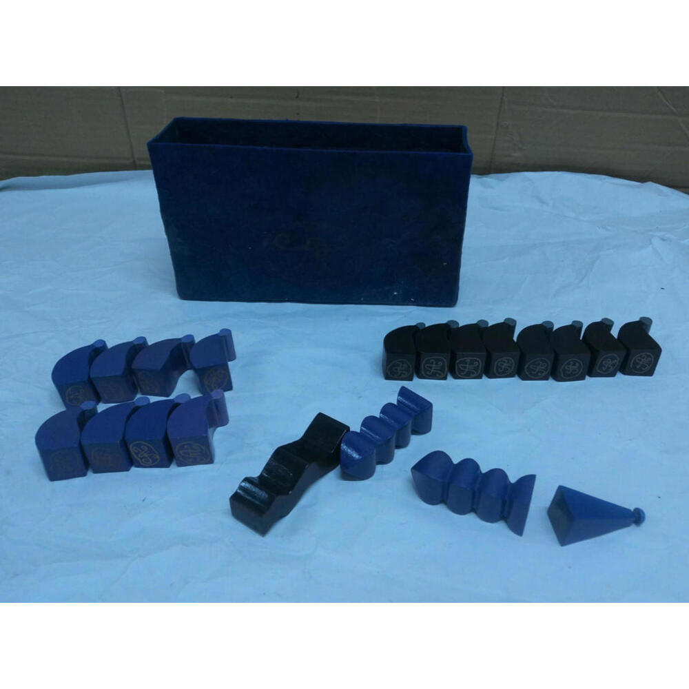 Handcrafted Abstract Wooden Chess Set – 32 Pieces w/ Storage Box – Blue & Black